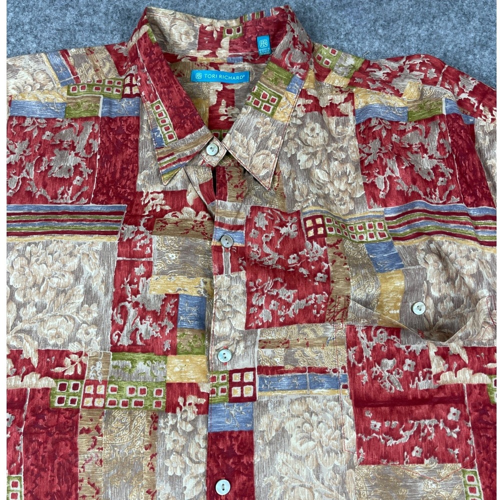 Tori Richard Aloha Shirt Mens 4XT Red Cotton Lawn Patchwork Floral Hawaii